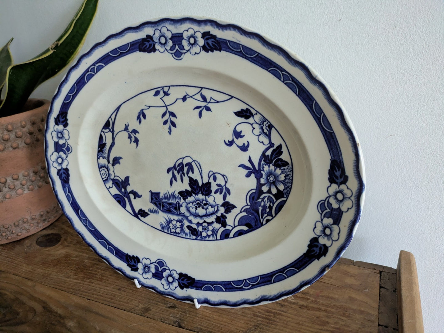 Antique Vintage 1930’s Alfred Meakin Jesmond China Platter Blue White Prop Serve