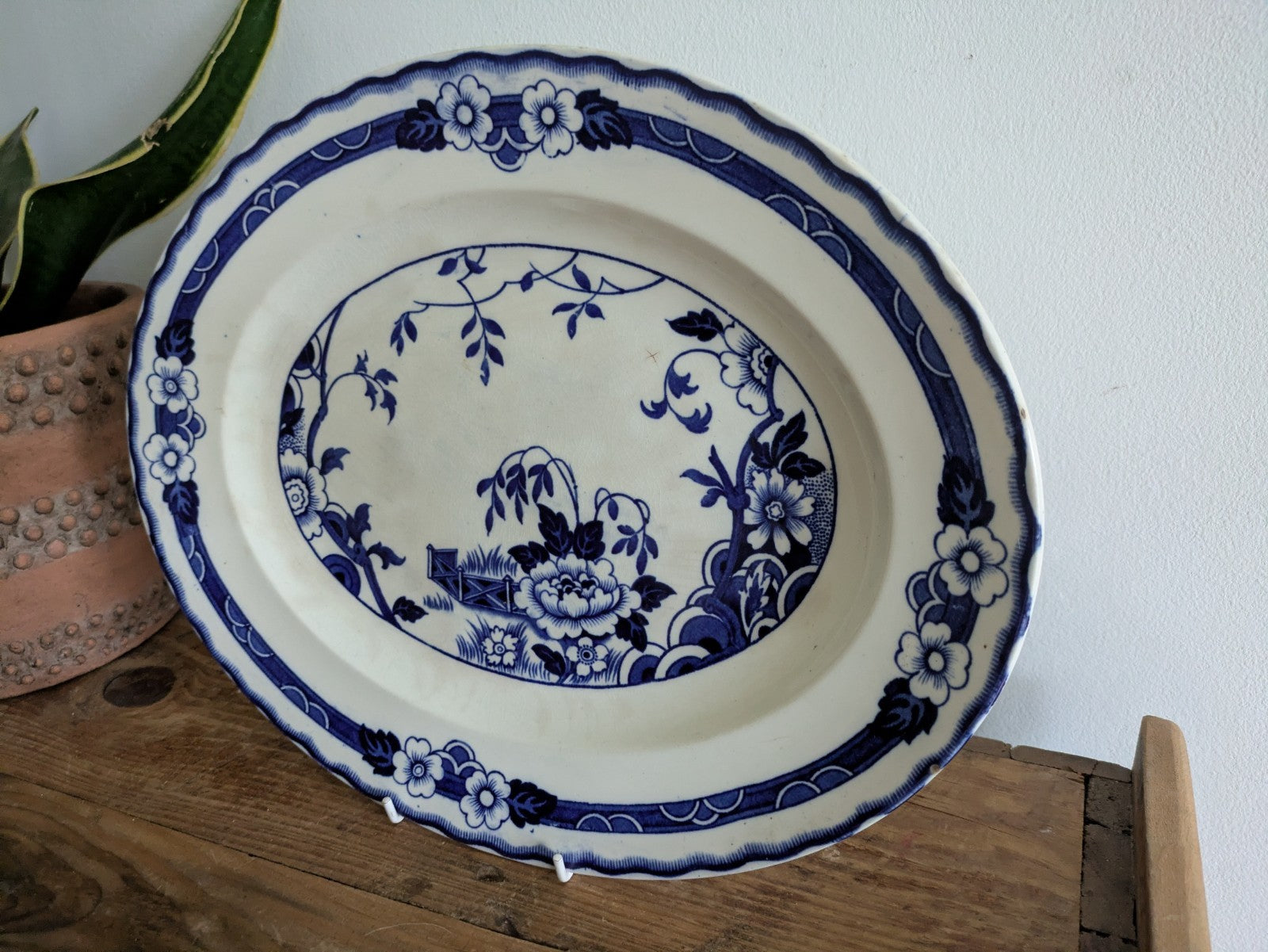 Antique Vintage 1930’s Alfred Meakin Jesmond China Platter Blue White Prop Serve