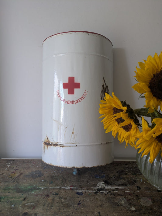 Vintage Iron Enamel Medicine Container Collectible Disinfectant Prop Bathroom