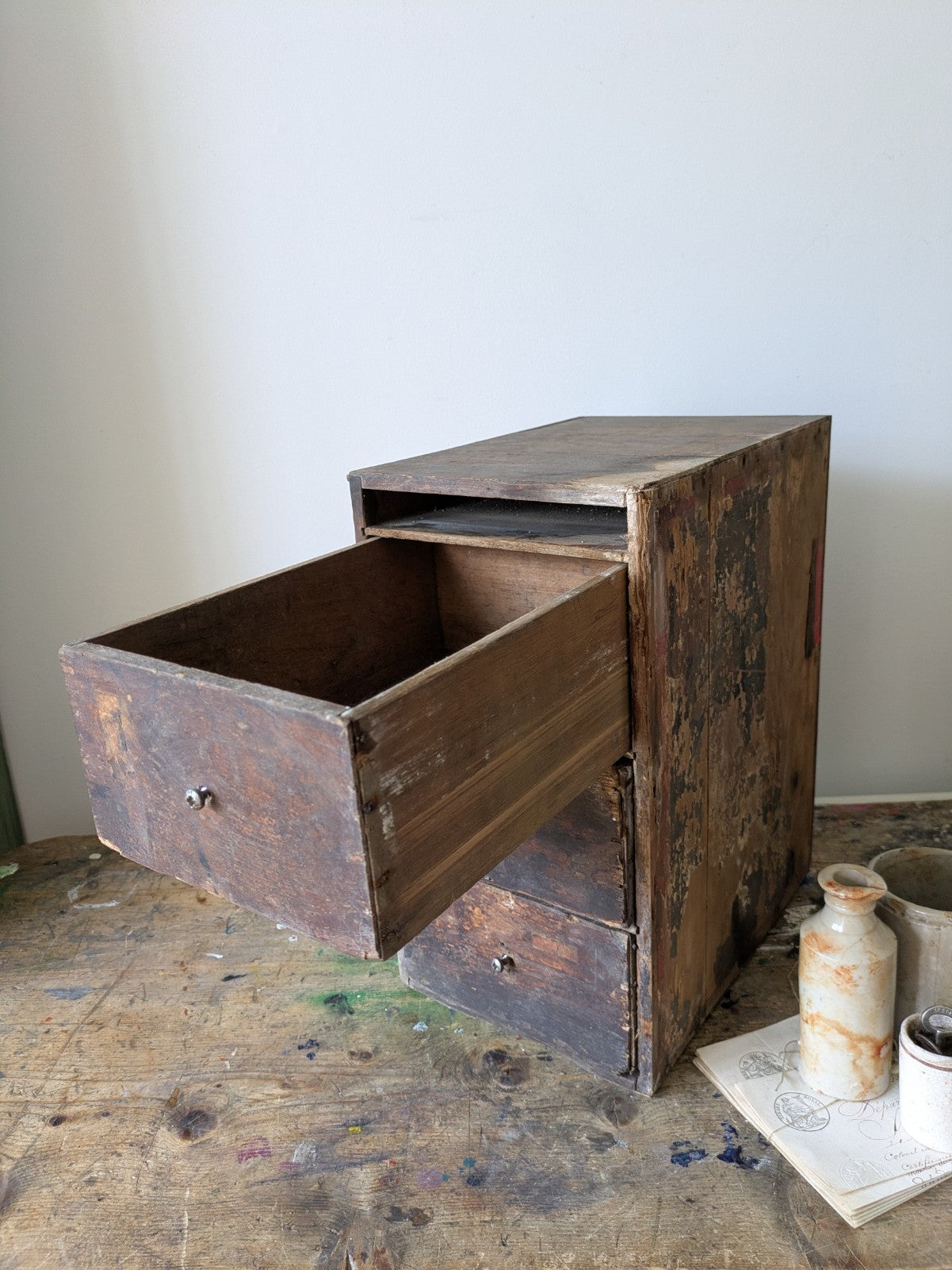 Antique Shop Diamond Dyes Display Cabinet Fitting Drawer Unit Advertising Vtg 