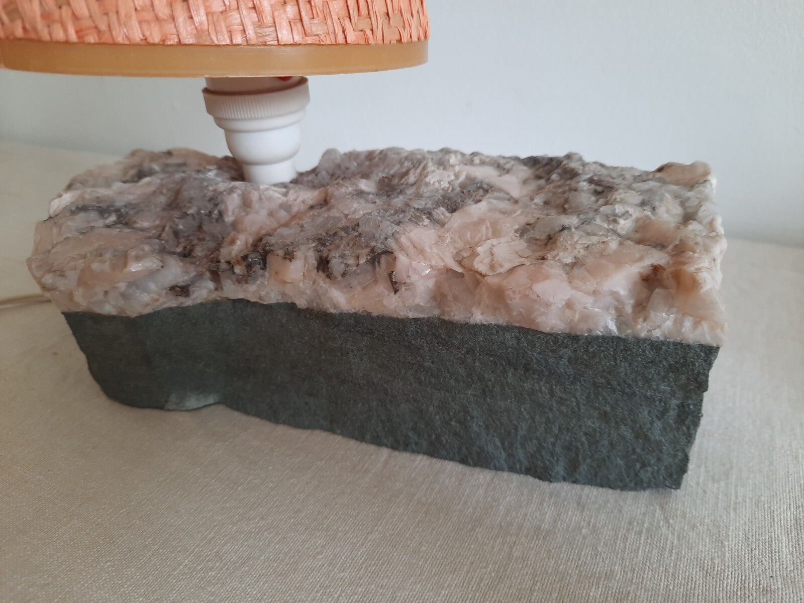 1970s Calcite On Limestone Lamp Crystal lamp Rare Shade Table Bedside Crystal 