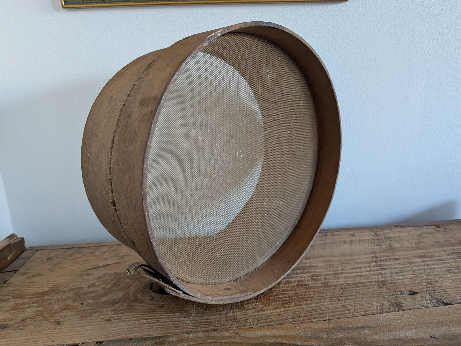 Vintage Small Wooden Rustic Bentwood Farmhouse Sieve / Sifter Grain Flour Mesh