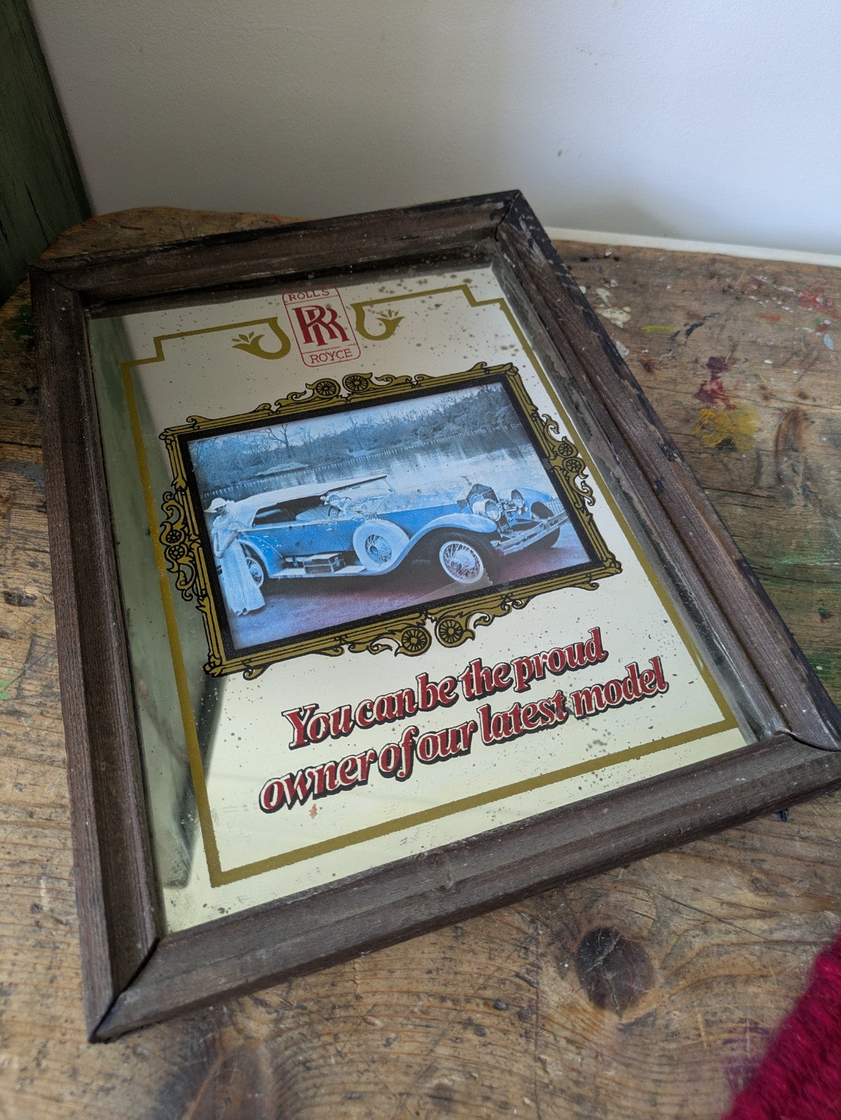 Rolls Royce Advertising Mirror Latest Model Owner Pub Car Automotive Picture Vtg
