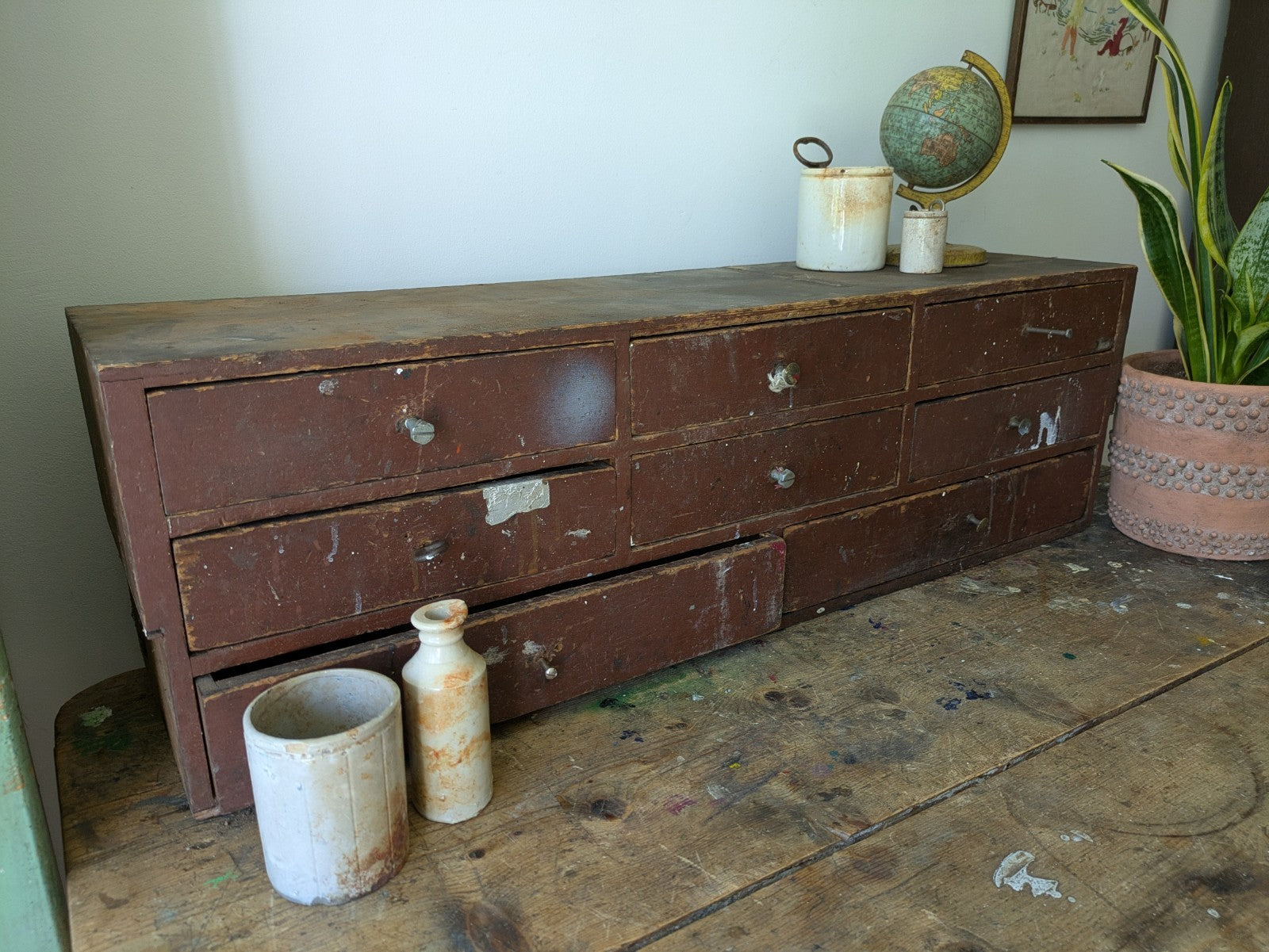 Antique Engineers Bank Of Drawers Apothecary Cabinet Chest Of Drawers Garage Vtg