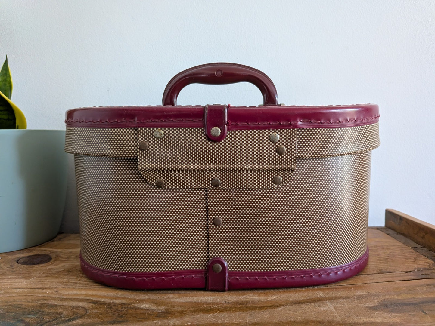 Vintage Cheney Vanity Case Child's Suitcase Luggage Prop Maroon Two-tone TV Film