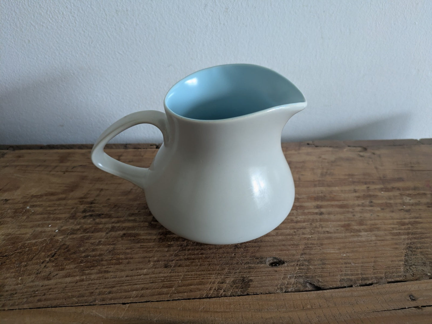Vintage Poole Pottery Twintone Mushroom Grey / Blue Milk Jug / Creamer Retro Vgc