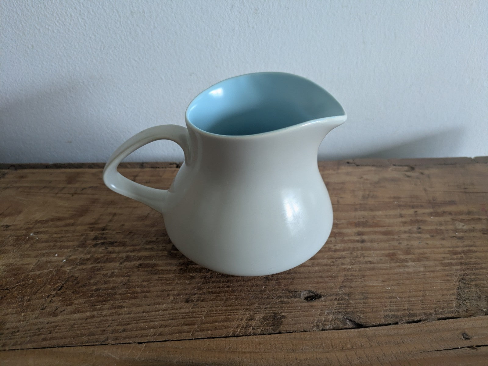 Vintage Poole Pottery Twintone Mushroom Grey / Blue Milk Jug / Creamer Retro Vgc