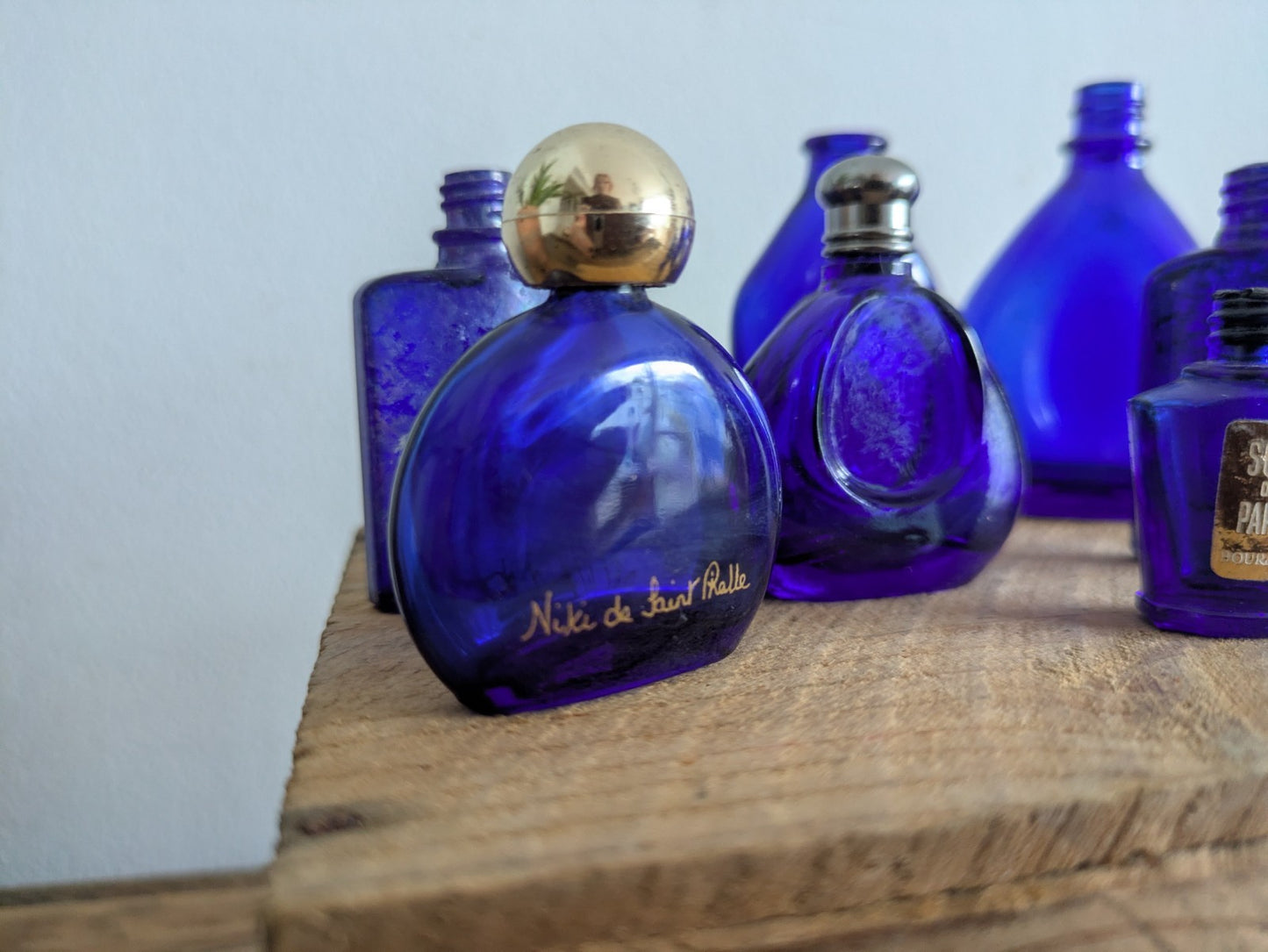 8x Niki de Saint Phalle Perfume Bottle Vtg Cobalt Blue Bourjois Soir de Paris 
