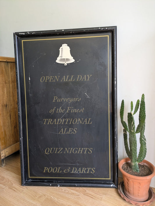 Vintage Large Metal Pub Sign Traditional Ales Quiz Pool Darts Black Chalkboard