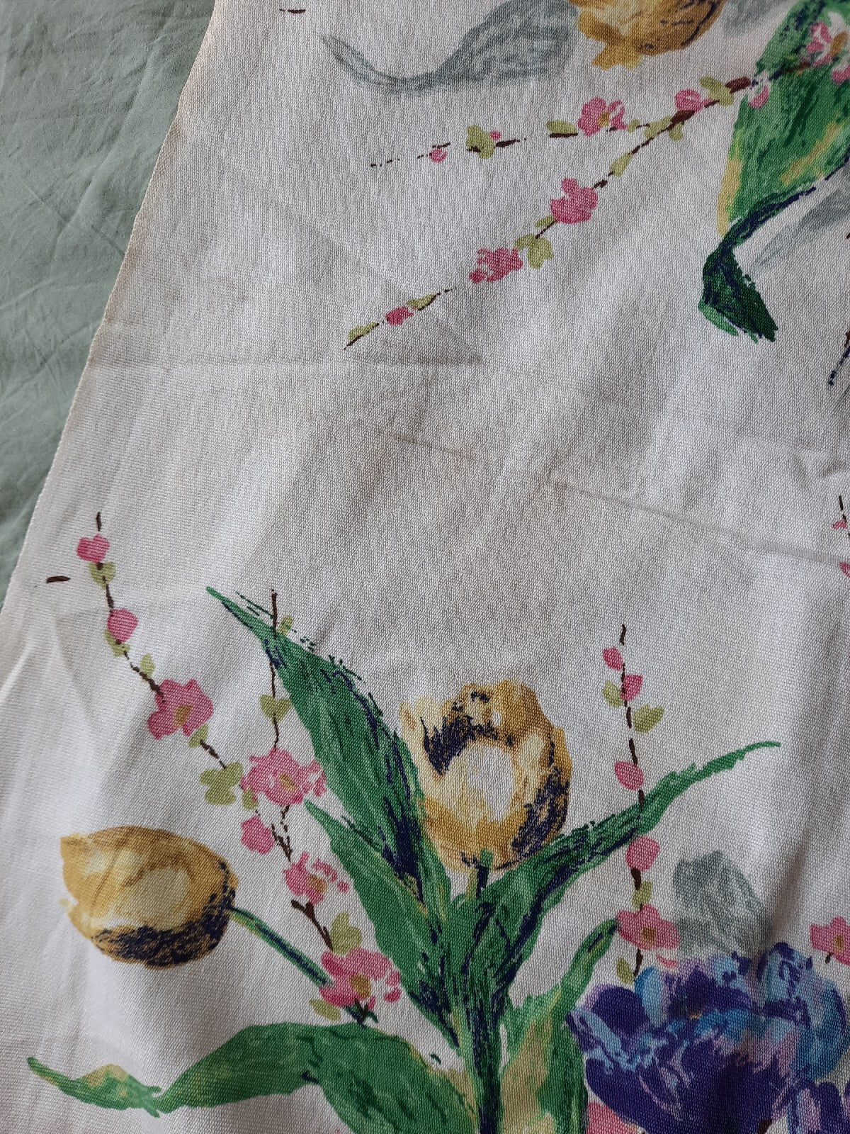 100% Cotton French Interior Fabric Bouquet Vintage White Floral 2.1m Tulips Rare
