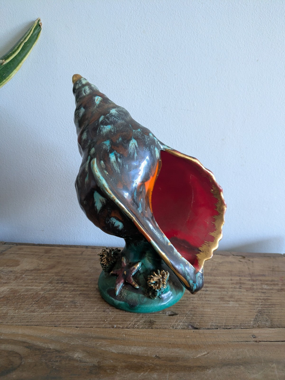 Superb Table Lamp Vallauris Ceramic Under The Sea Conch Shell French Coral VTG
