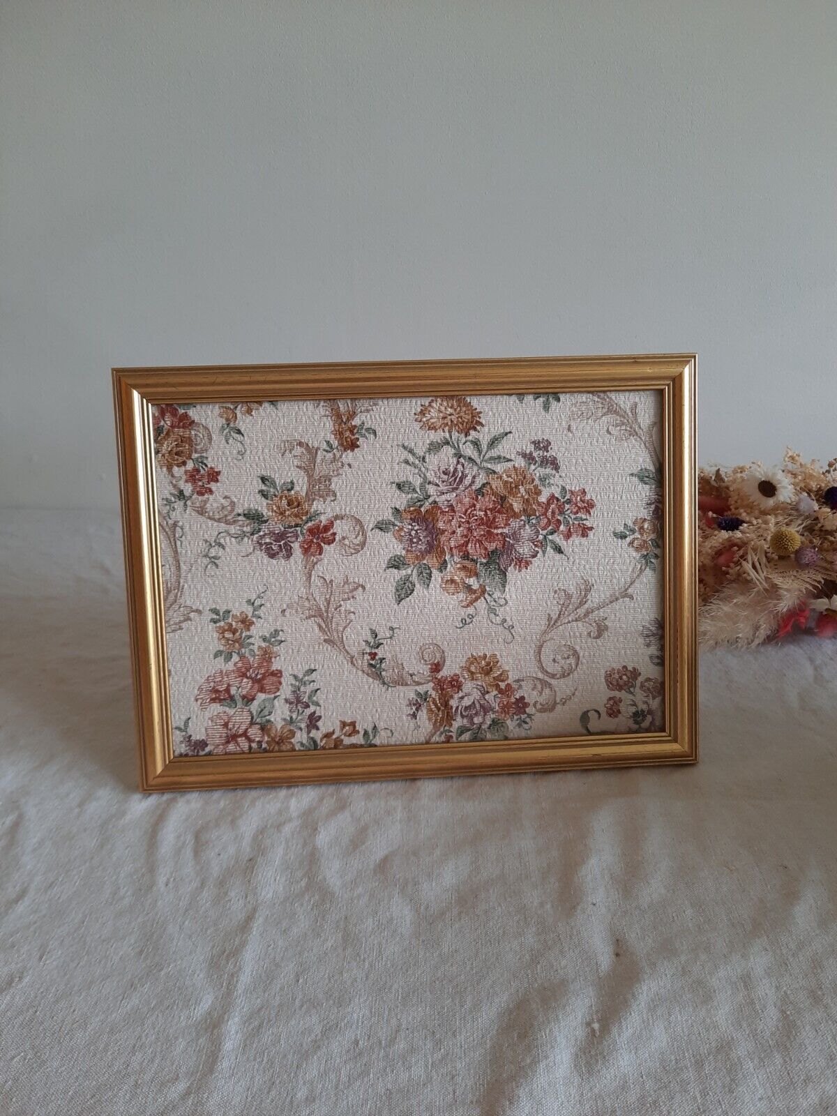Floral picture Frame Wallpaper Sample gift framed Rare French Vtg Original Gold