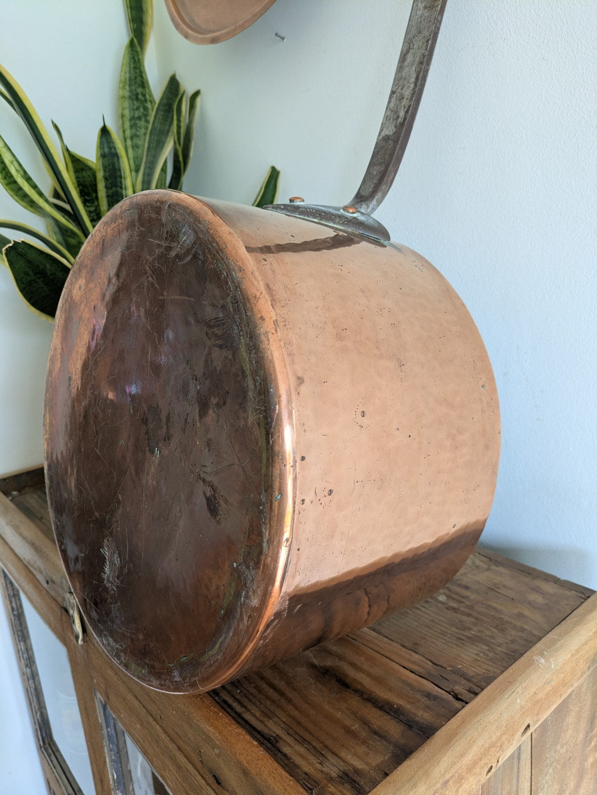X Large Antique Georgian Copper Sauce Pan 6.9kg 32D 18.7H XL Huge Chef Cooking