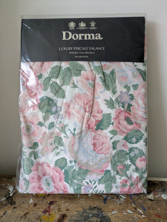 Vintage Dorma Luxury Percale English Rose Ruched Double Valance Sheet BNWT 