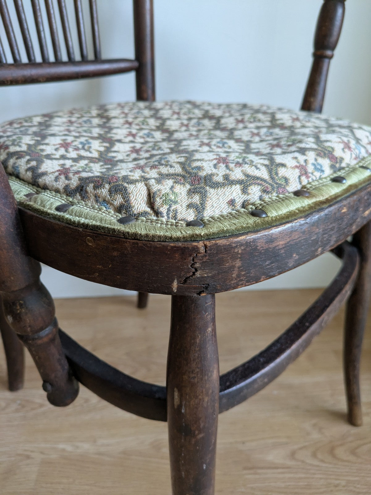 Antique Fischel Bentwood Carver Chair Upholstered Seat Thonet Early 20th Century