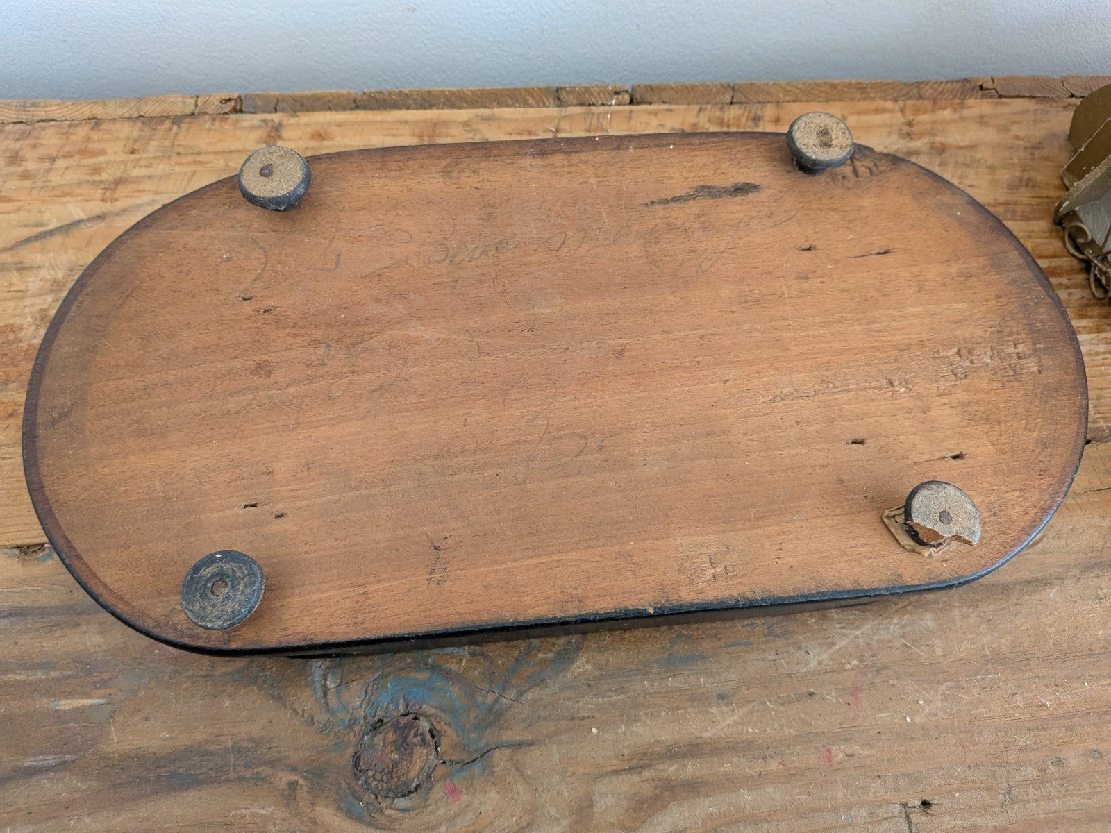 Antique Oval Wooden Base for Glass Dome Early 20th-C French Taxidermy Clock Vtg