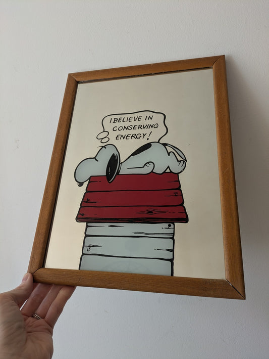 Vintage Snoopy Mirror Peanuts 1958 50’s I Believe In Conserving Energy 1950s VGC