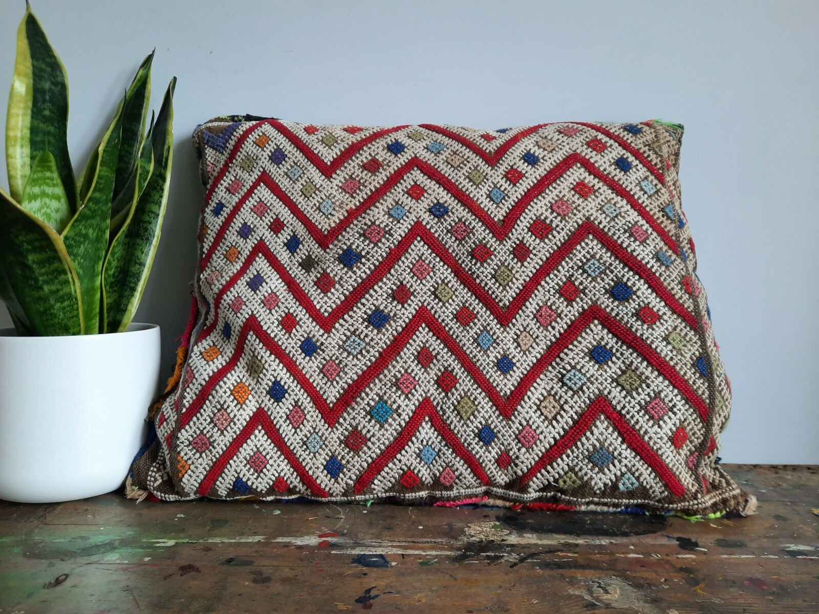 ANTIQUE Vintage aztec BOHO KILIM ORIGINAL Cushion geometric tribal woven SADDLE 