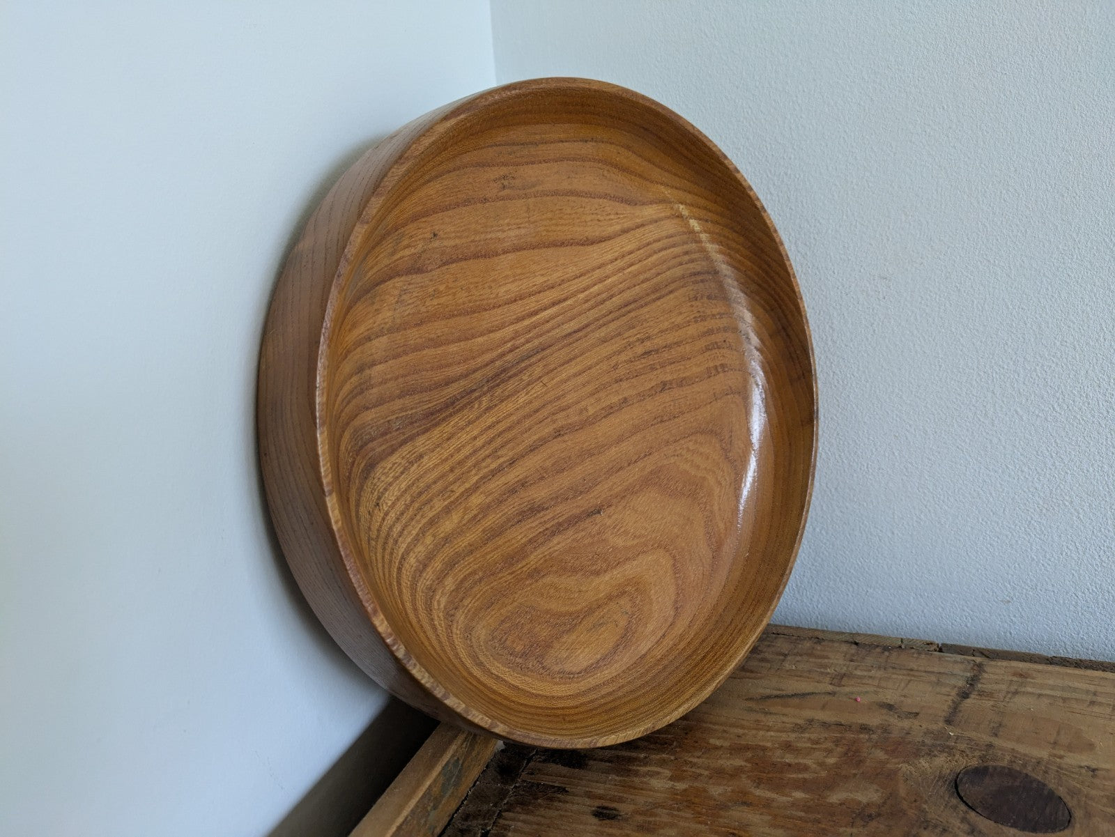 Vintage Mid Century Retro Solid Wood bowl Fruit Serving Round Prop Vgc Platter