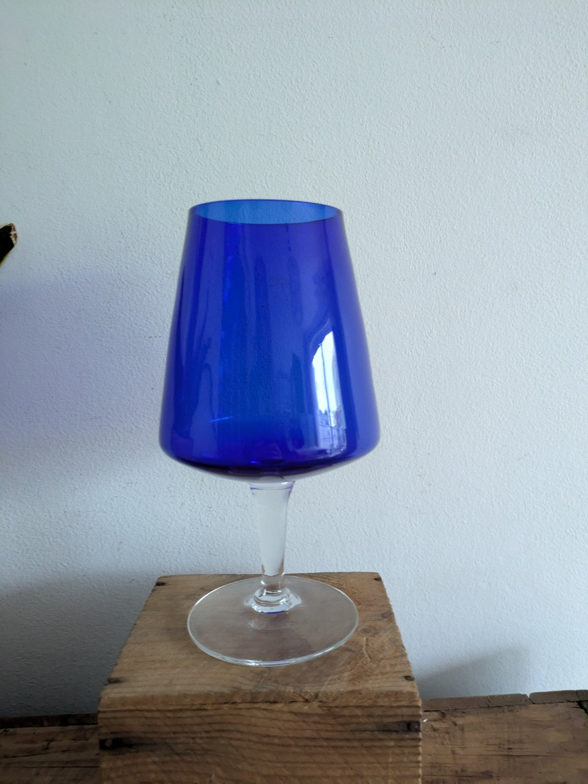 Bohemia Vintage Extra Large Blue Cobalt Brandy Glass Retro Mid Century Prop Vgc