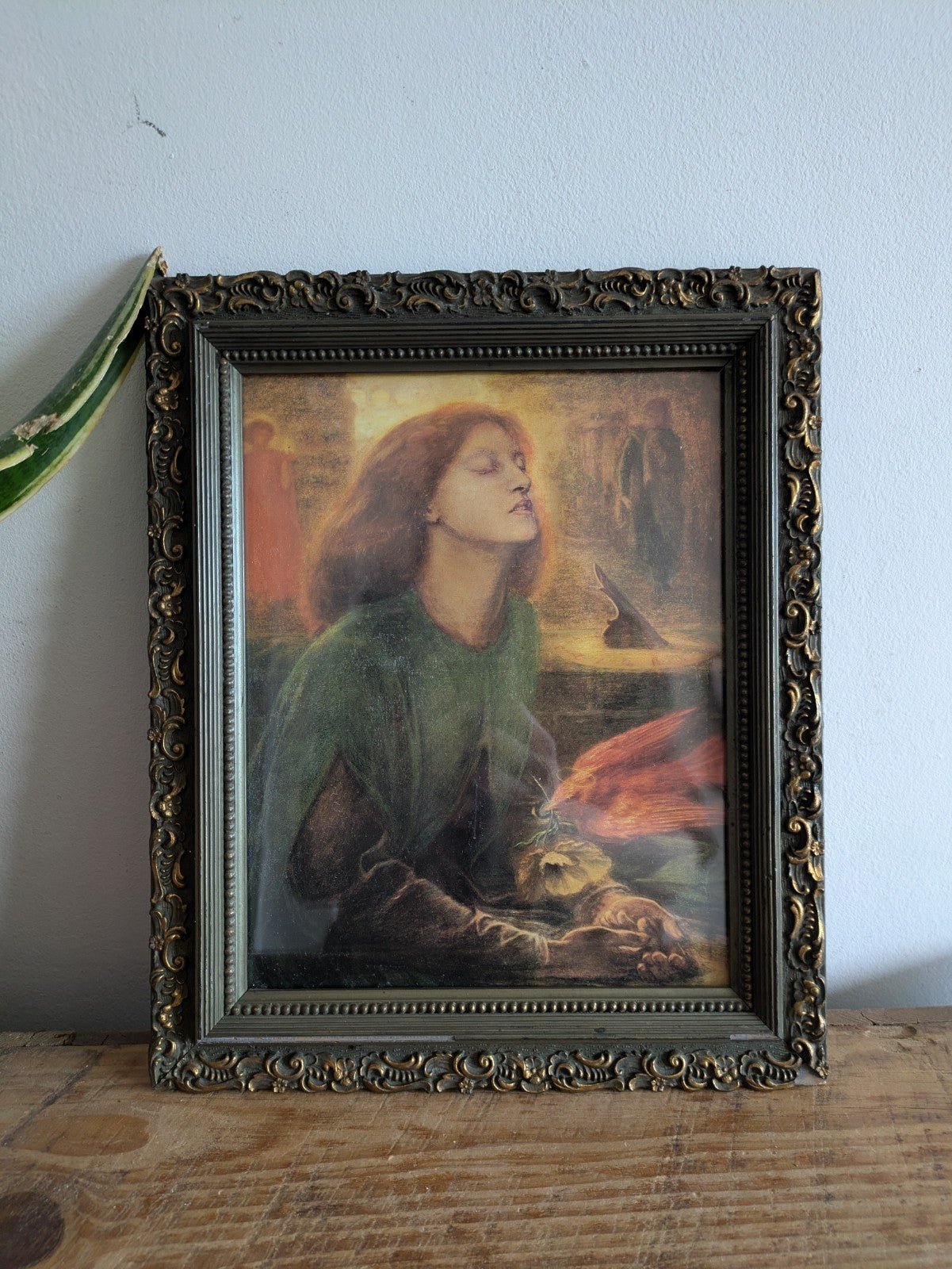 Antique Frame With Rossetti Beata Beatrix Print Pre-Raphaelite Dante Art VTG Old