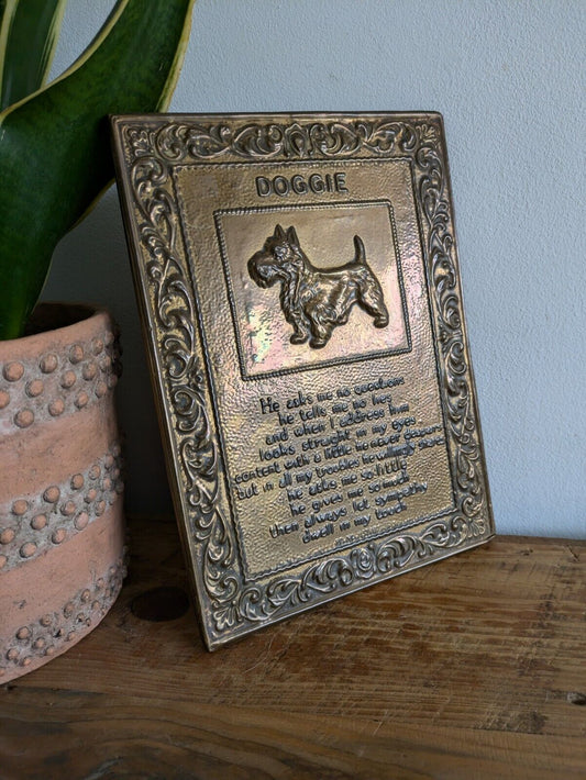 Brass Scottie Doggie Poem Wall Plaque Dog Vintage Brass On Wood Wall Hanging 