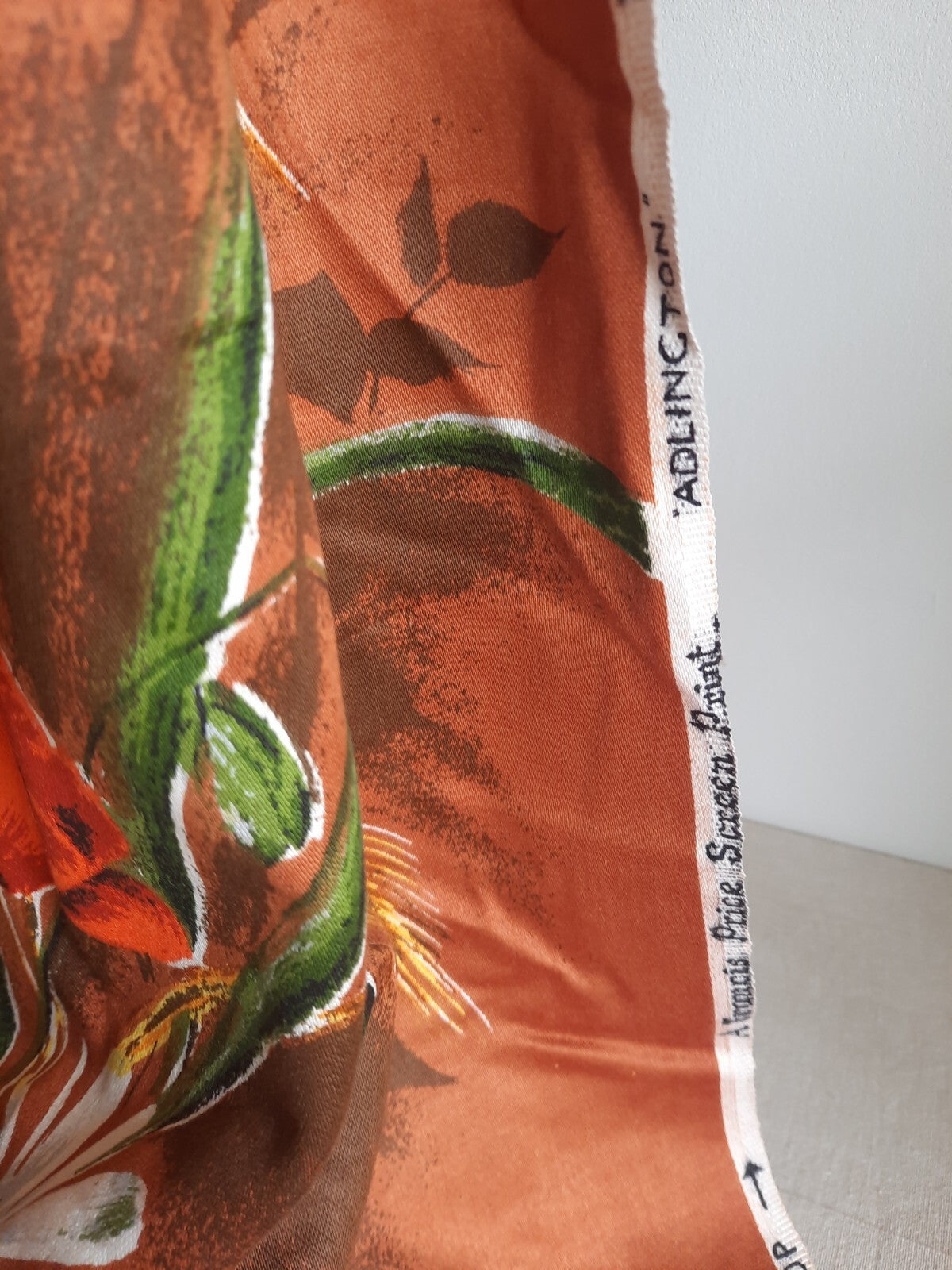 Vintage Francis Price fabric 121.5cm x 125 Rare Brown Floral Adlington Retro Old