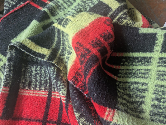 Vintage 100% Wool Blanket Throw Black Red Abstract Retro 1960s 1970s Campervan