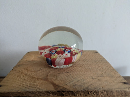 Unique Murano Art Glass Multicoloured Millefiori paperweight Clear Vintage Style