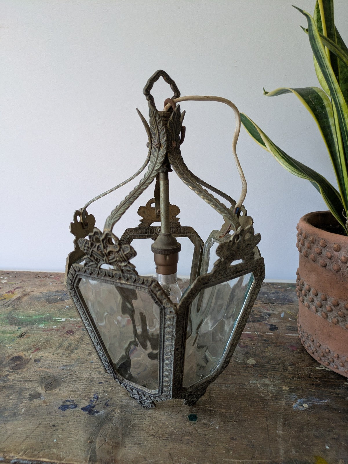 Vintage Antique French Rococo Style Brass Hall Lantern Pendant Ceiling Light Vgc