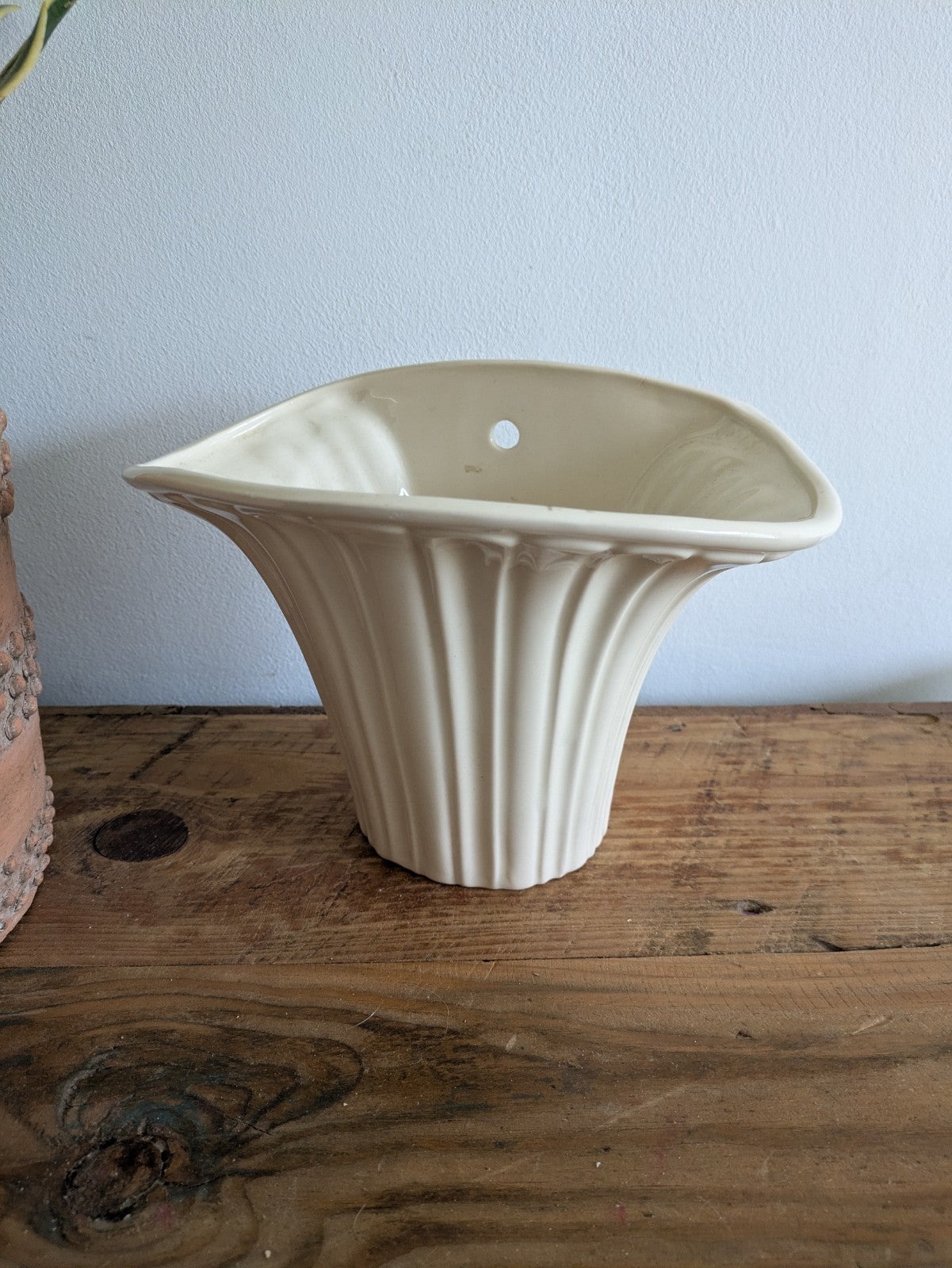 Large Fluted Ceramic White Wall Pocket Vase JM SHANNAN STEVENSON Planter Vintage