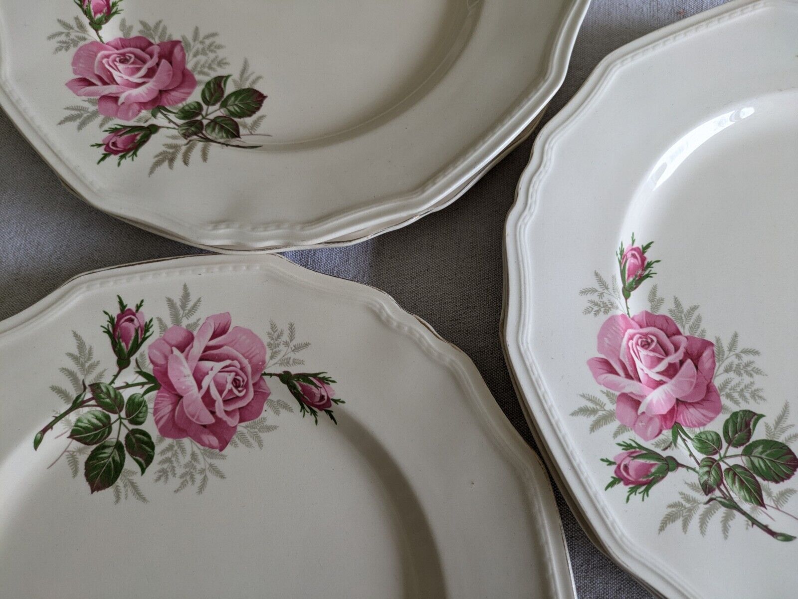 6x VINTAGE ALFRED MEAKIN SANDRINGHAM CABBAGE ROSE DINNER PLATE UP CREAM SHABBY 