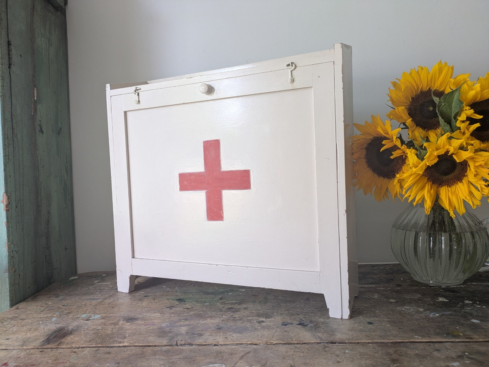 Vintage first aid medicine cabinet bathroom Wood Medical Chemist Prop Cupboard 