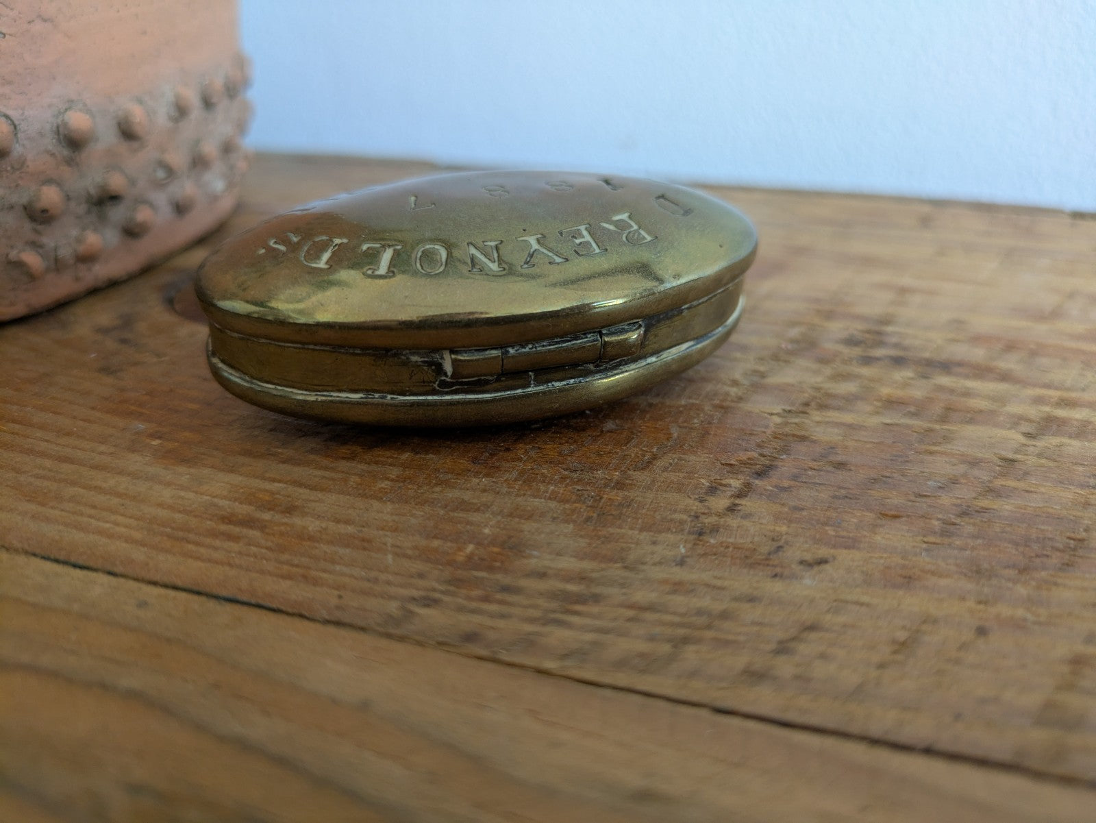 Antique Brass Miners Snuff Box D Reynolds 1887 Hinged Lid Tobacco Tin Crickhowel