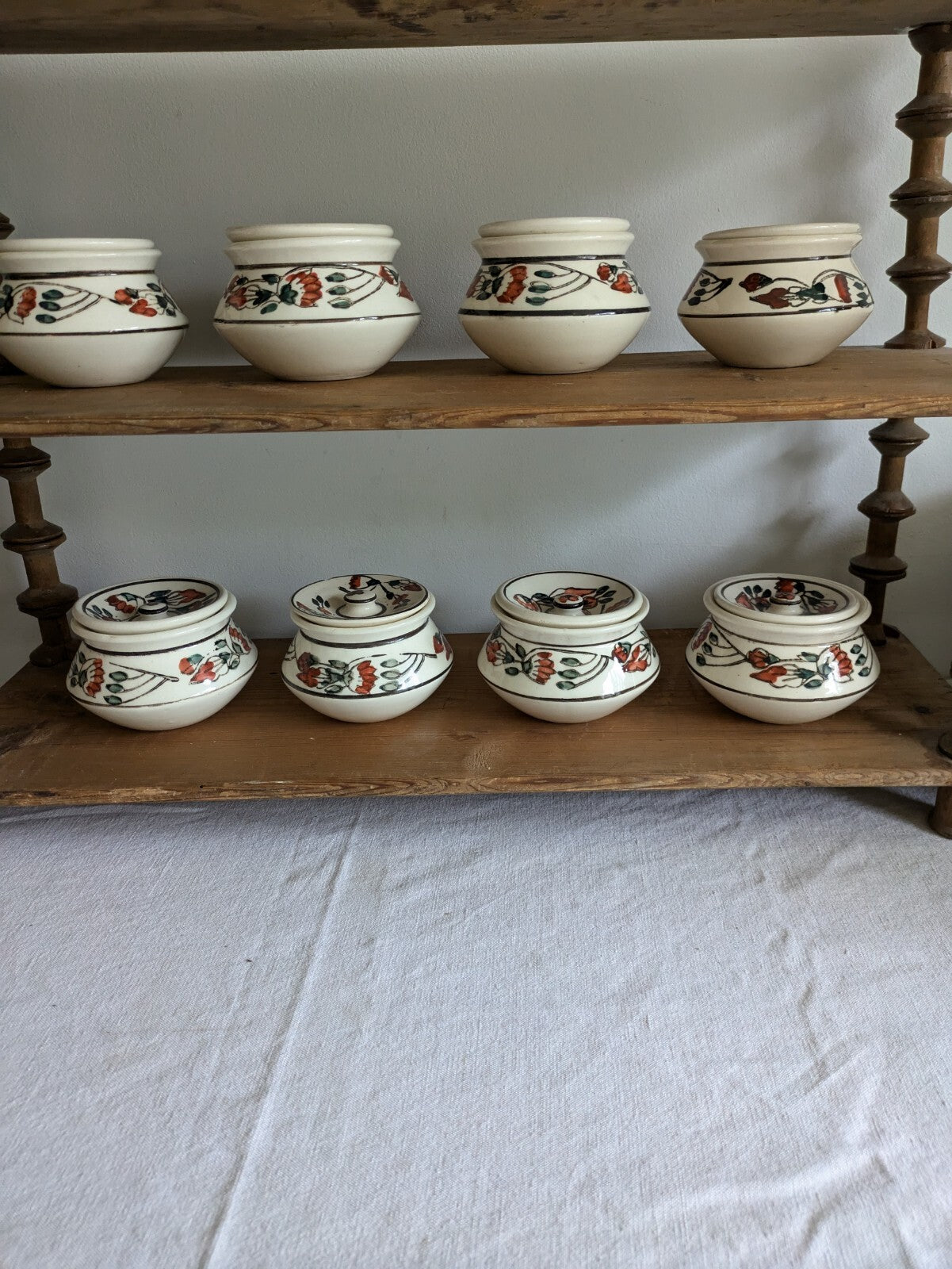 8 x Vintage Boho Ceramic spice Jars with  Lids Patterned Pots Candle Holders Vgc
