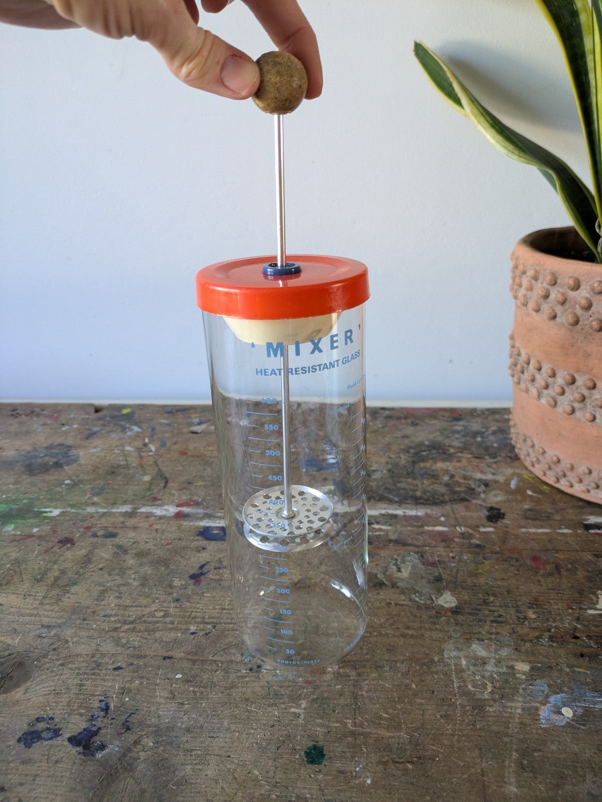 Vintage Retro Pyrex Heat Resistant Glass Mixer Hot Drinks Measure - Orange Lid