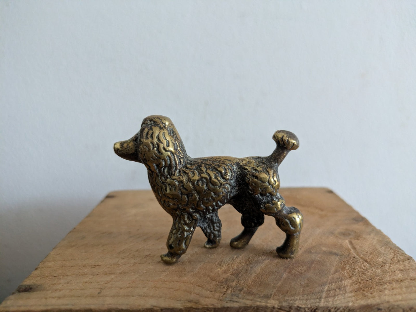 Vintage Small Solid Brass Poodle Ornament Figurine Prop Dog Mid Century Original