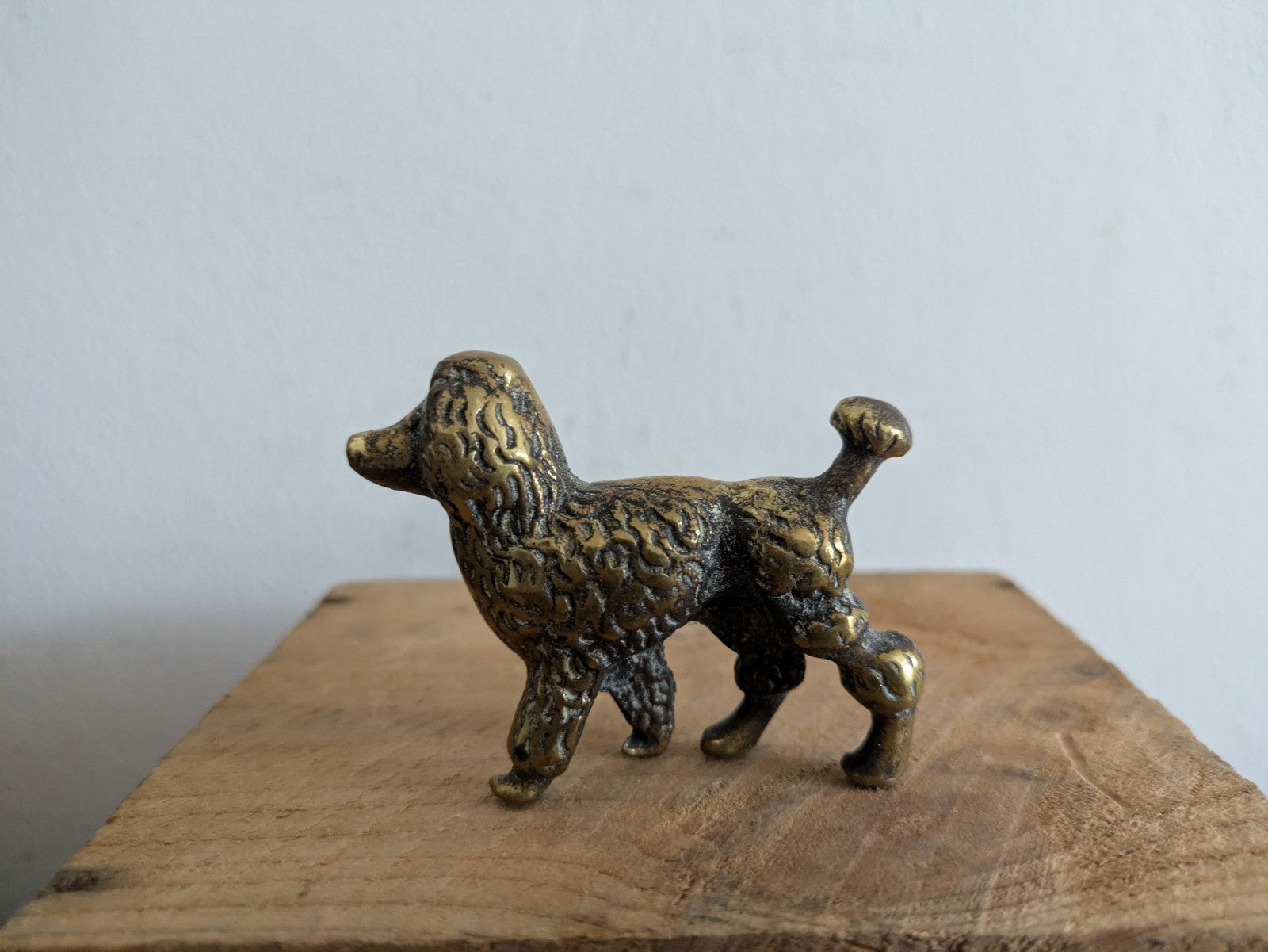 Vintage Small Solid Brass Poodle Ornament Figurine Prop Dog Mid Century Original