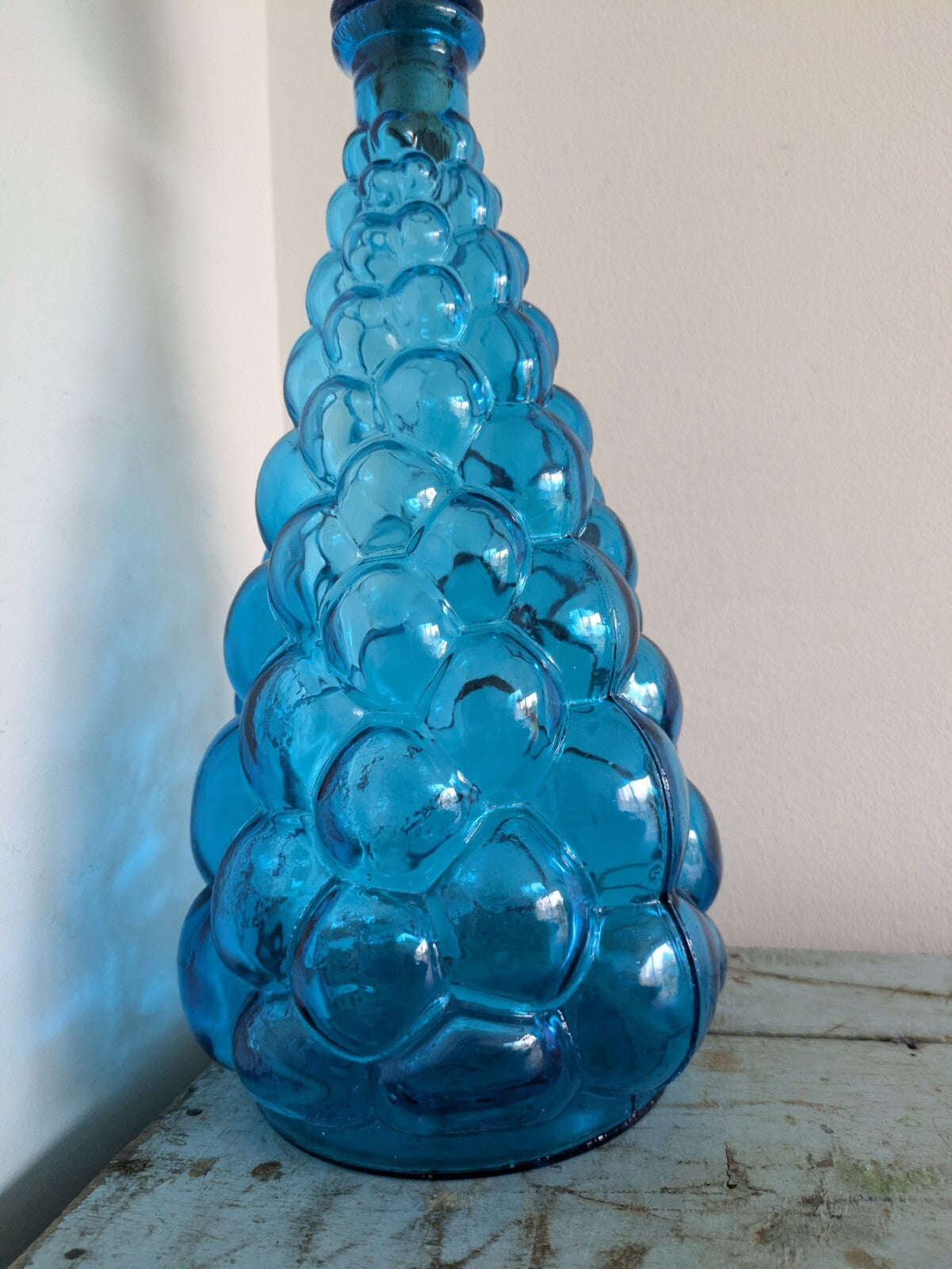 Vintage Italian Empoli Bubble Glass Decanter Blue with Stopper Made in Italy Vgc