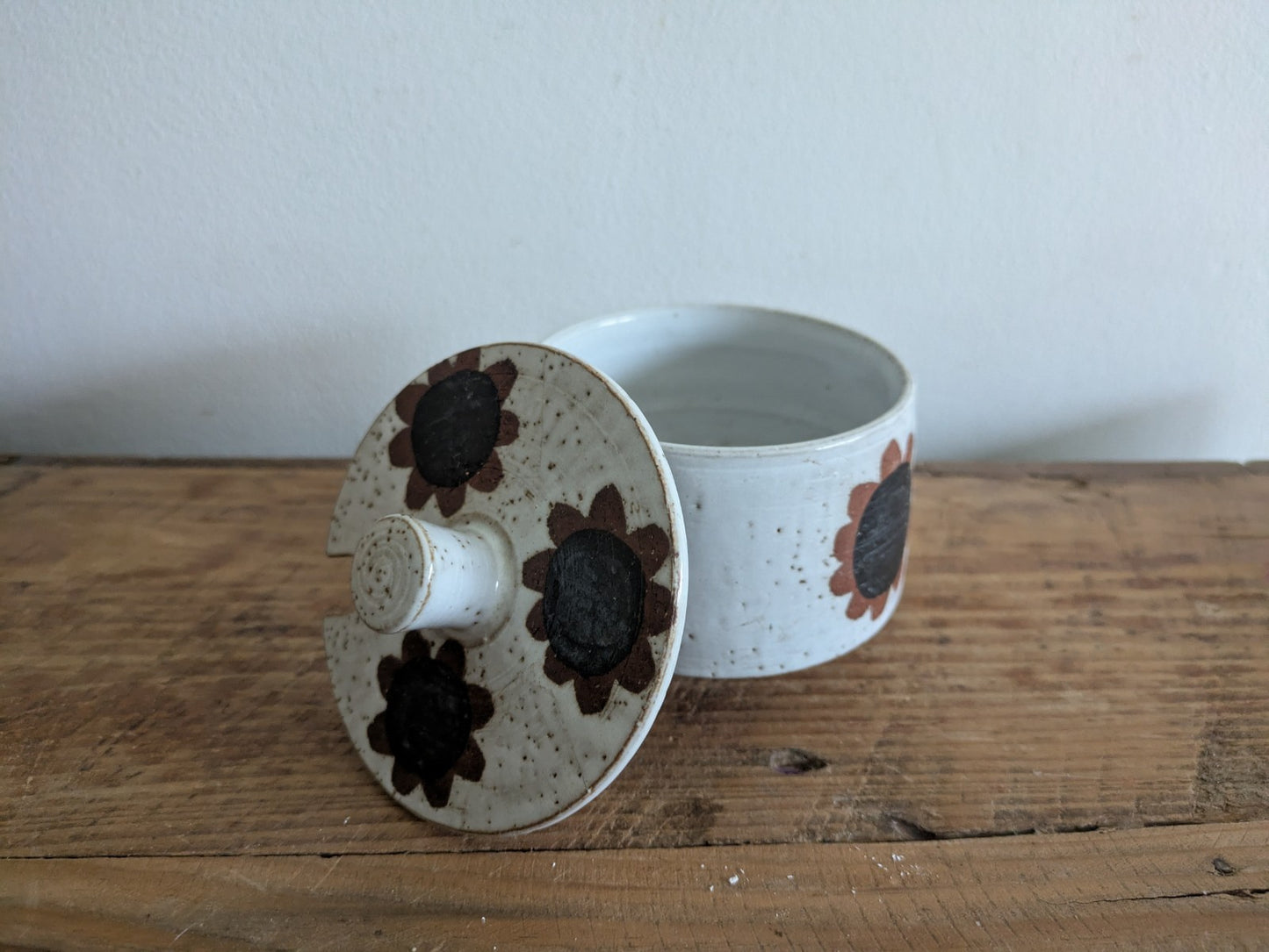 1960s Briglin Studio Pottery Floral Cylinder Pot Lidded Sugar Bowl Sauce Jam Vtg