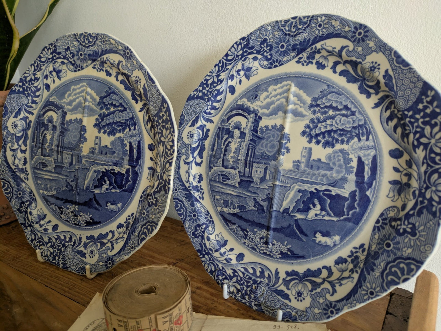 PAIR Vintage COPELAND SPODE'S 'Italian' Blue Divided Sandwich/Cake Plate c.1938 