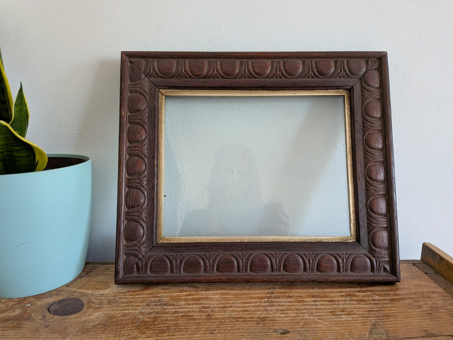1920s Antique Oak Picture Frame Art Deco With Original Glazing Photo Art Carved