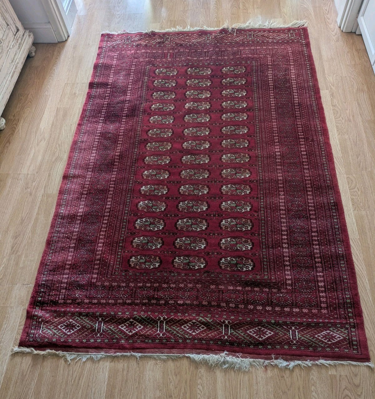 Red Vintage Bokhara Tribal Rug Handmade Afghan Turkmen Mori Gol Oriental Rug Vgc