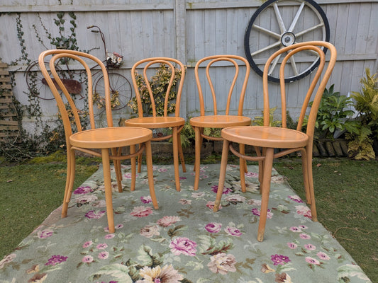 Set of 4 Vintage Fameg Radomsko Bentwood Chairs 1970s Polish Design Beech Wood