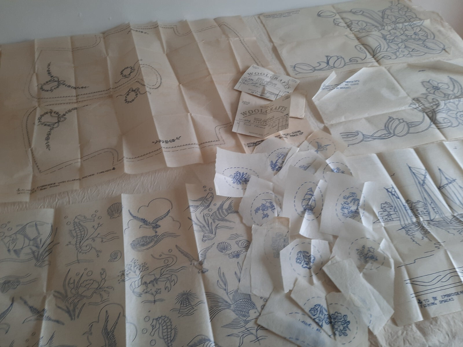 Embroidery Cross Stitch Transfer Patterns Needlecraft Antique Vtg 30s Sea Life