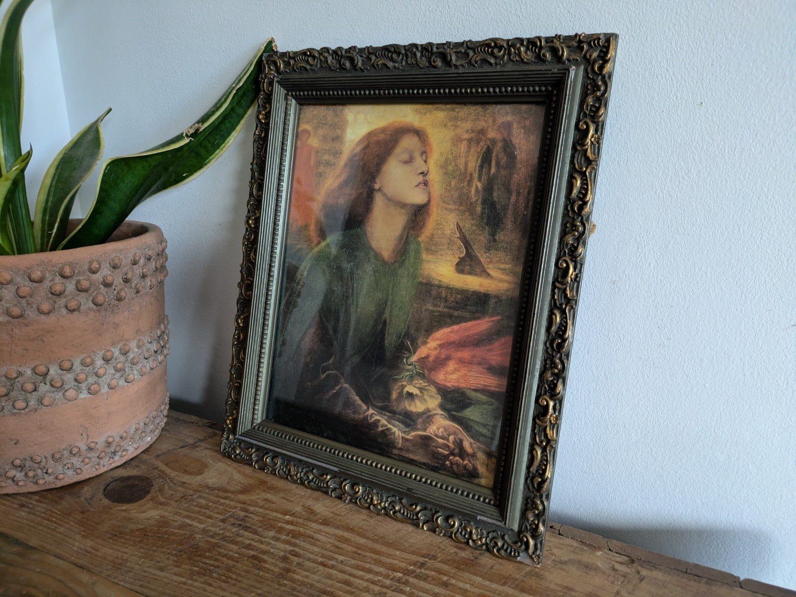 Antique Frame With Rossetti Beata Beatrix Print Pre-Raphaelite Dante Art VTG Old