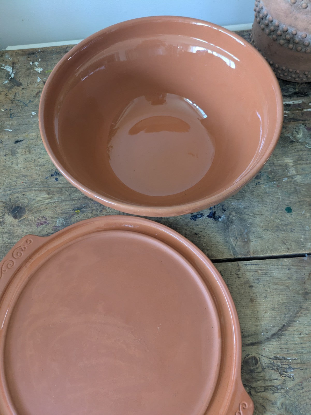 Large Mason Cash Terracotta Bread Baking Bowl Incl Lid Kitchen Cooking Mixing