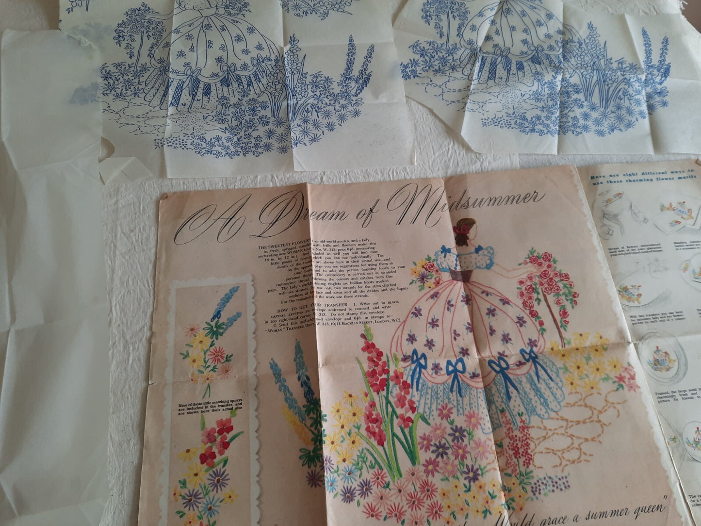 Embroidery Cross Stitch Transfer Patterns Needlecraft Antique Vtg 30s Crinoline