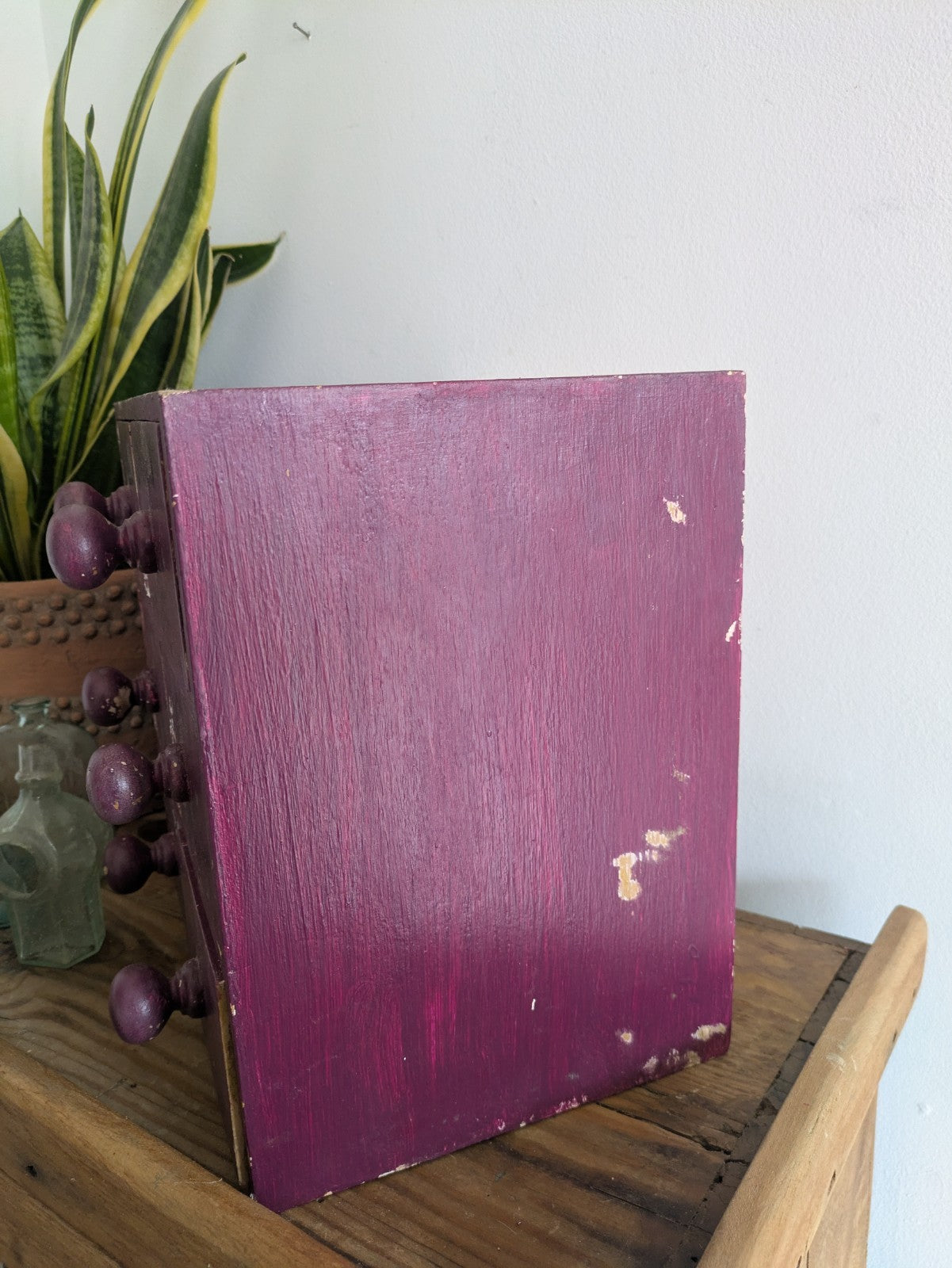 VTG Painted Drawer Office Craft Drawers Table Desk Top Index Work Sewing Purple