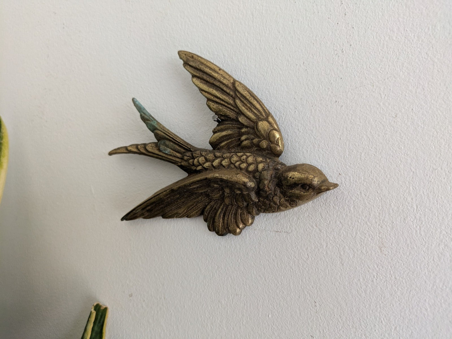 Vintage Brass Flying Swallow Bird Wall Plaque Swift Single Flight Large Prop Old